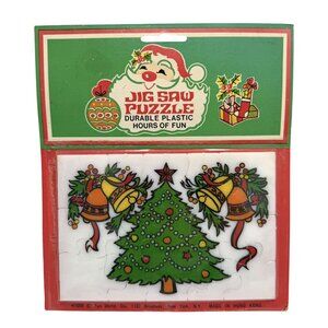 Vintage Fun World Christmas Tree Plastic Jig Saw Puzzle #7098 Hong Kong NEW